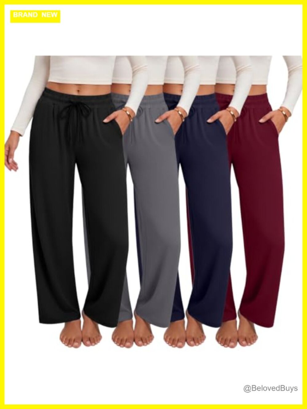 4 Pack Wide Leg Sweatpants Women with Pockets High Waist Yoga Lounge Pants